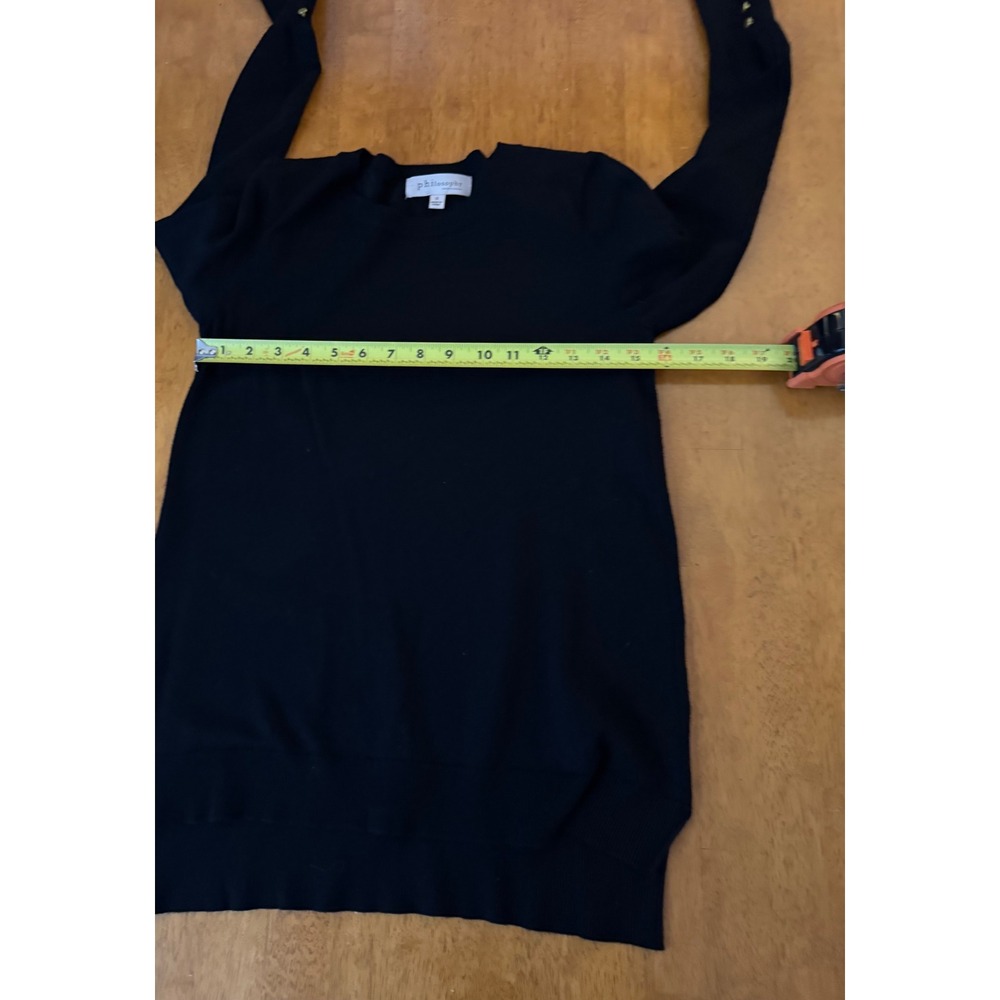 Philosophy Republic Clothing Women Black Crew Neck Sweater Gold Cuff Button Sz S - Picture 7 of 10